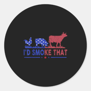 Mens 4th Of July Id Smoke That Bbq Shirt Usa Flag Classic Round Sticker