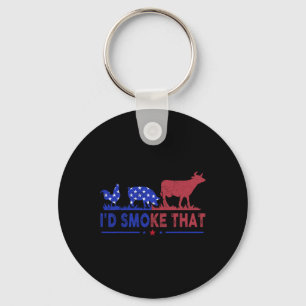 Mens 4th Of July I'd Smoke That Bbq Shirt Usa Flag Keychain