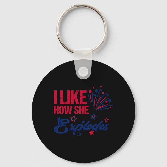 Mens 4th Of July Like How Explodes-Fireworks Funny Keychain (Front)