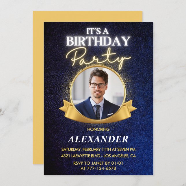 Mens 50th birthday invitations  Elegant Chic (Front/Back)
