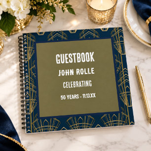 Men's 50th Birthday Modern Elegant Guestbook Notebook