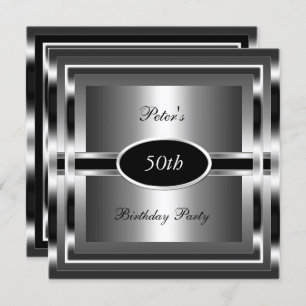 Mens  50th Birthday Party Black  Silver Invitation