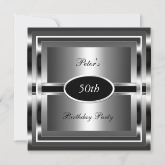Mens 50th Birthday Party Black Silver Invitation