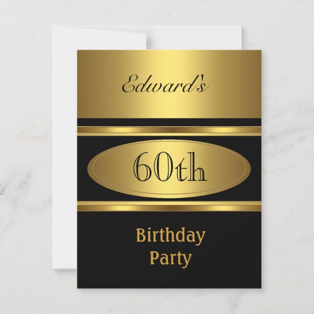 Mens 60th Birthday Party Gold Black Invitation (Front)