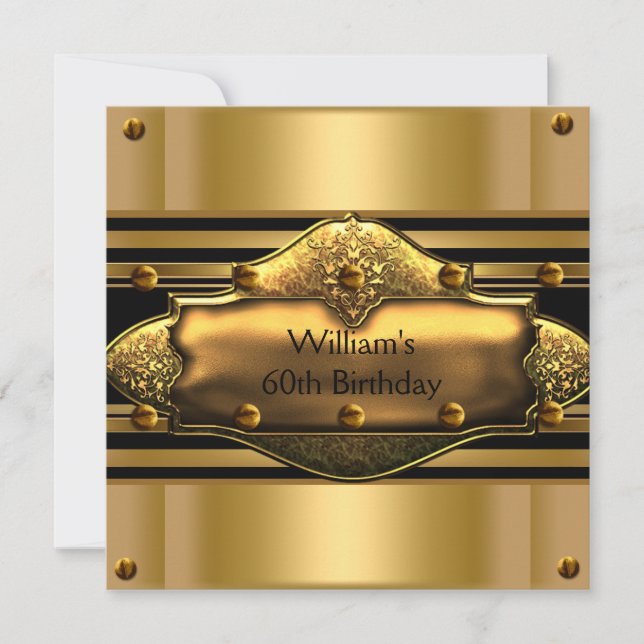 Mens 60th Birthday Party Gold Black Mans Invitation (Front)