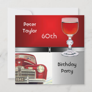 Mens 60th Birthday Party Red Metal Silver Red Car Invitation