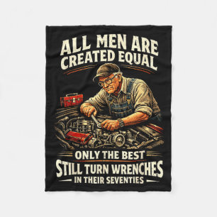 Mens 70th birthday turn wrenches vintage mechanic fleece blanket