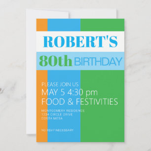 Mens 80th Birthday Party Invitation