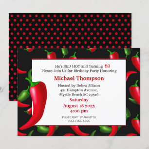 Men's 80th Red Hot Pepper Birthday Invitations