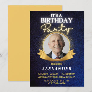 Mens 90th birthday invitations Elegant Chic