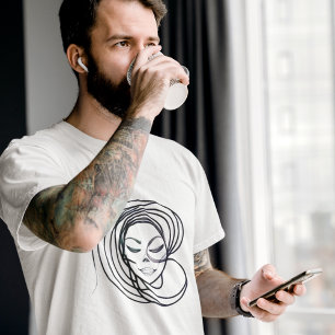 Men's Abstract Line Art Siren Hair Swirl Skull T-Shirt