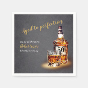 Men's Aged to Perfection Whiskey 50th Birthday Napkin