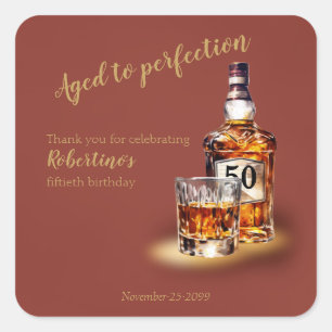 Men's Aged to Perfection Whiskey 50th Birthday Square Sticker