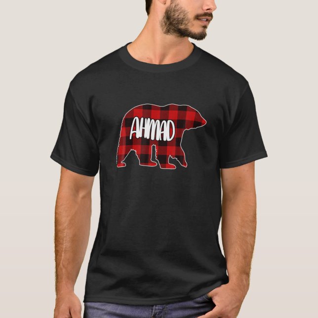 Mens Ahmad Bear Custom Red Buffalo Plaid Christmas T-Shirt (Front)