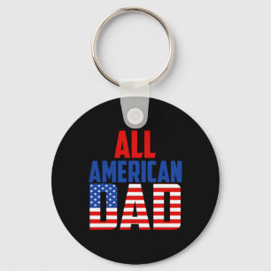 Mens American Flag All American Dad 4th Of July Keychain