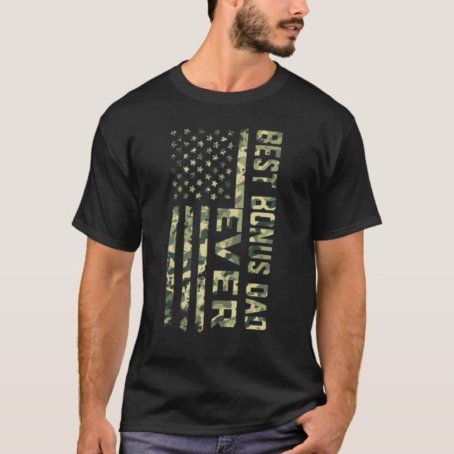 Mens American Flag Best Bonus Dad Ever Fathers Day T-Shirt (Front)
