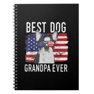 Mens American Flag Best Dog Grandpa Ever Boston Notebook