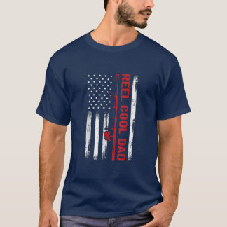 Mens American Flag Fishing Reel Cool Dad Fathers D T-Shirt