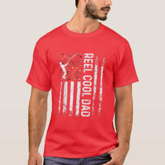 Mens American Flag Reel Cool Dad For Daddy Husband T-Shirt