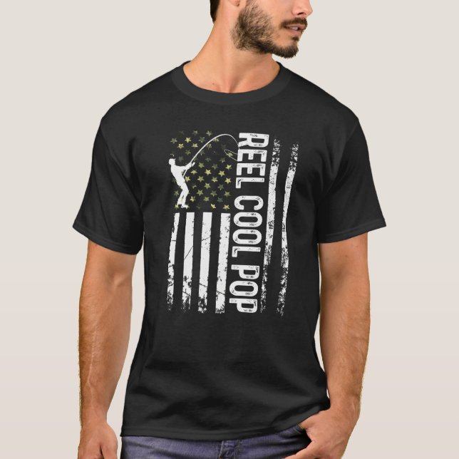 Mens American Flag Reel Cool Pop For Daddy Husband T-Shirt (Front)