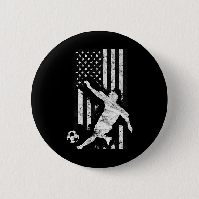 Mens American Flag Soccer Player  2 Inch Round Button (Front)