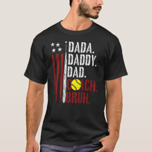 Mens American Flag Softball Coach Dad Daddy Father T-Shirt
