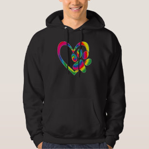 Mens Animal Rescue Dog Cat Paw Heart Print Tie Dye Hoodie