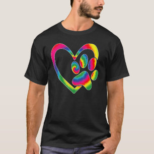 Mens Animal Rescue Dog Cat Paw Heart Print Tie Dye T-Shirt