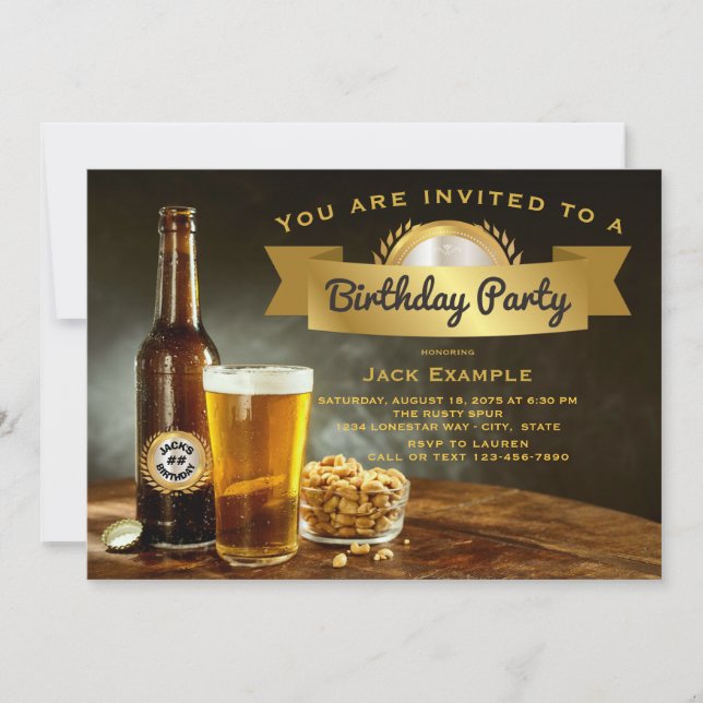 Mens Any Number Beer Birthday Party Invitations (Front)