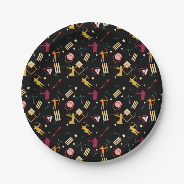 Mens Archery - Boys Bow n Arrow Abstract Art Paper Plate (Front)