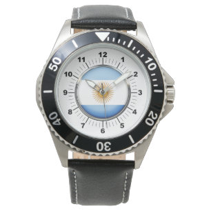 Men's Argentina Flag Black Leather Strap Watch