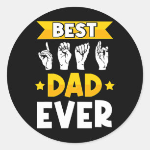 Mens Asl Sign Language Deaf Awareness And Deaf Dad Classic Round Sticker