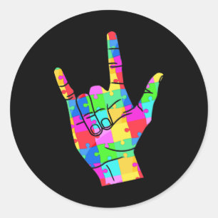 Mens  Autism Awareness Sign Language Gifts ASL Lov Classic Round Sticker