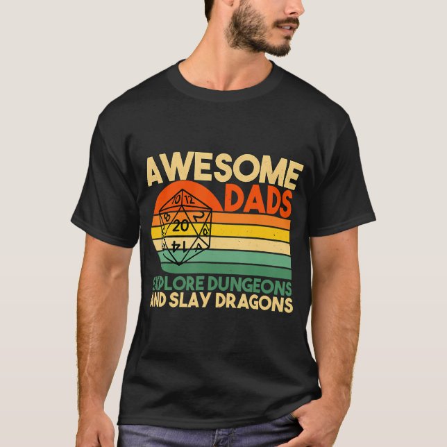 Mens Awesome Dads Explore Dungeons Dm Rpg Dice Dra T-Shirt (Front)