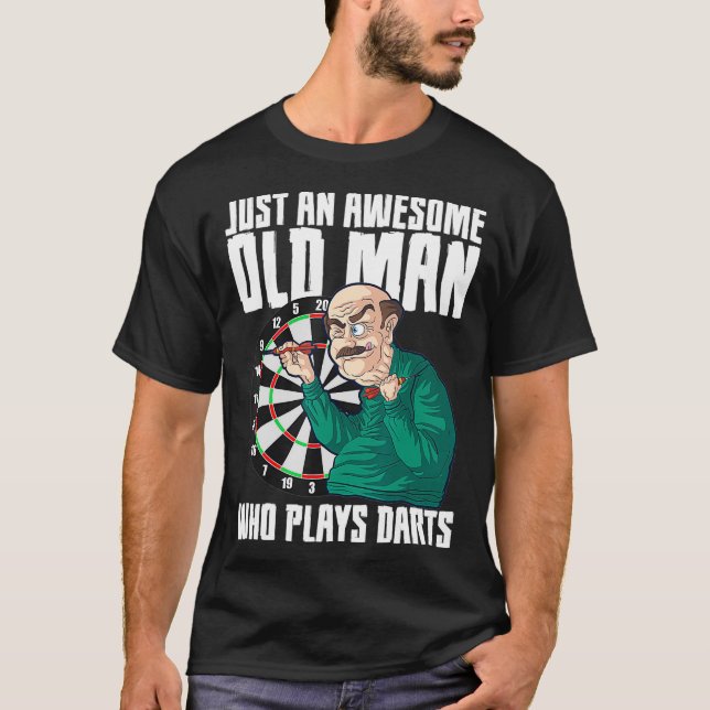 Mens Awesome Old Man Darts Player Dartboard Game T-Shirt (Front)