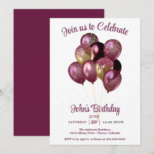 Mens Balloons Birthday  Invitation
