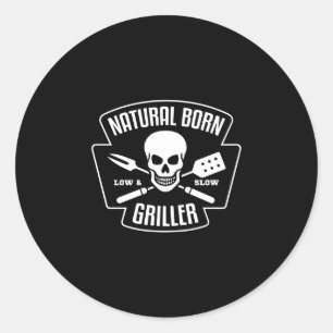Mens barbecue natural born grillmeister griller classic round sticker