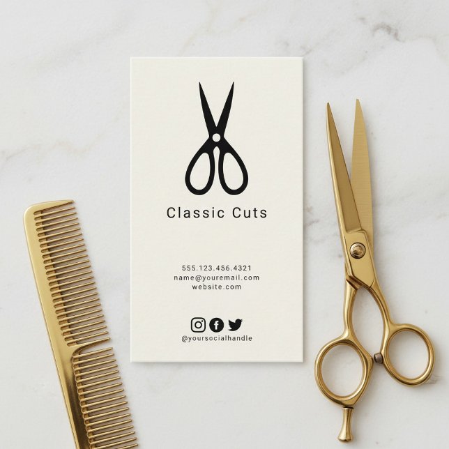 Mens barber hair cut with small scissors logo business card (Mens barber hair cut with small scissors logo business card.)