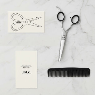 Mens barber with scissors black outline logo business card