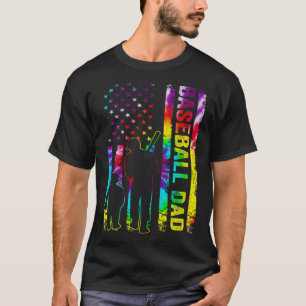 Mens Baseball Dad American Flag Tie dye T-Shirt