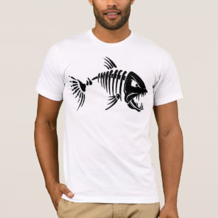 Fish Skeleton Bones Printed T-Shirt - Black - 5XLT