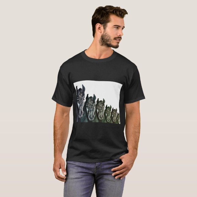 Men's Basic Dark T-Shirt, Black Horses Art T-Shirt (Front Full)