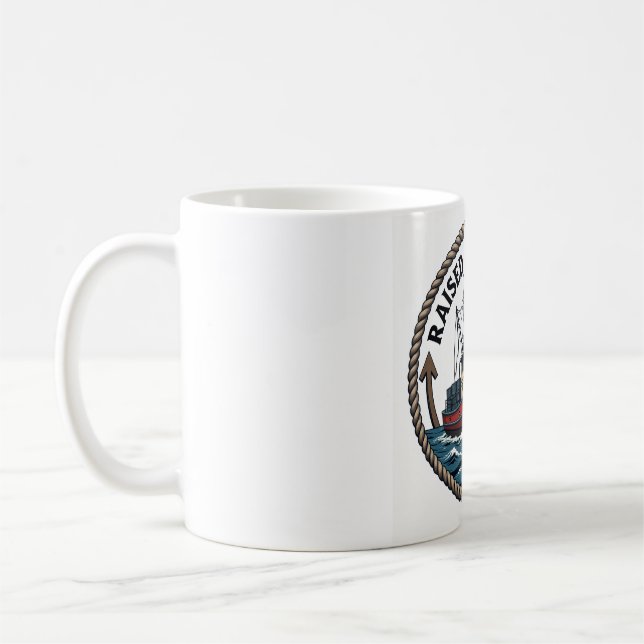 Men's Basic "Raised by the Tide" Graphic T-Shirt Coffee Mug (Left)