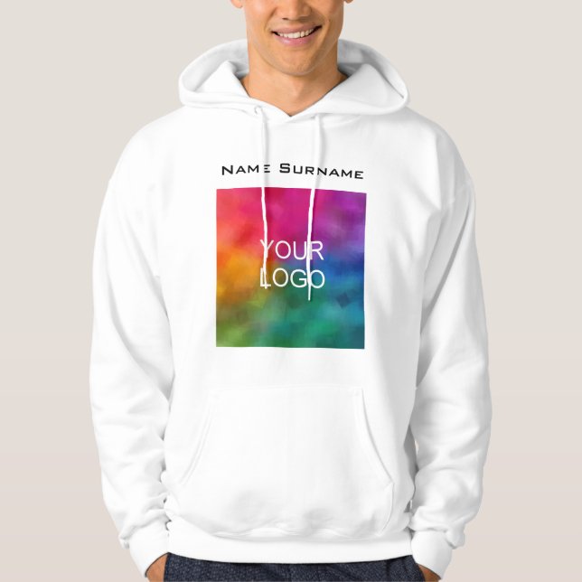Mens Basic White Hoodie Business Logo Front Design (Front)