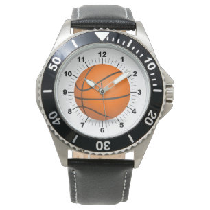 Men's Basketball Steel Black Leather Strap Watch