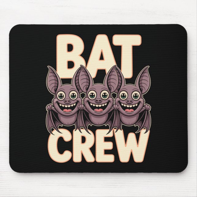 Mens bat crew funny cartoon flying night creature mouse pad (Front)