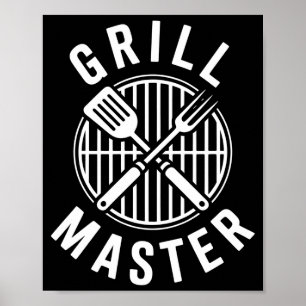 Mens bbq grill master backyard barbecue smoke king poster