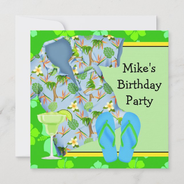 Mens BBQ Margarita Beach Birthday Party Invitation (Front)