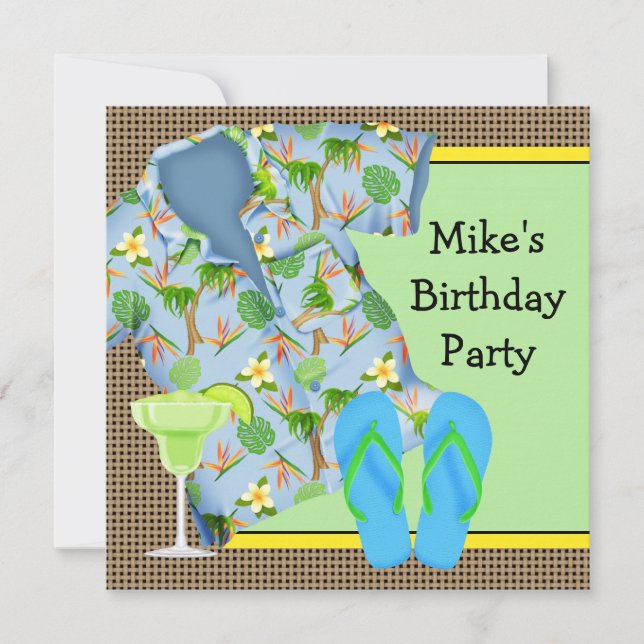 Mens BBQ Margarita Beach Birthday Party Invitation (Front)