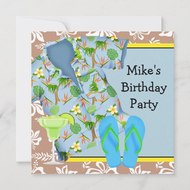 Mens BBQ Margarita Beach Birthday Party Invitation (Front)